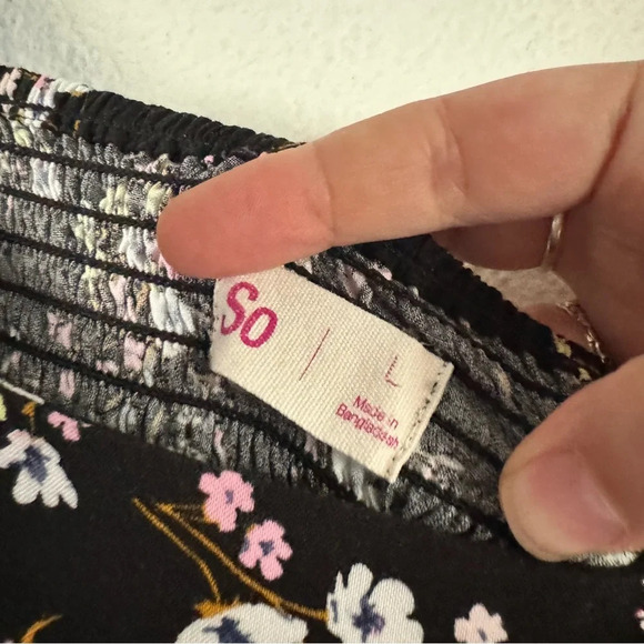 Smocked Tie Shoulder Dainty Ditsy Floral Midi Dress Large Cottagecore Picnic - Picture 6 of 10